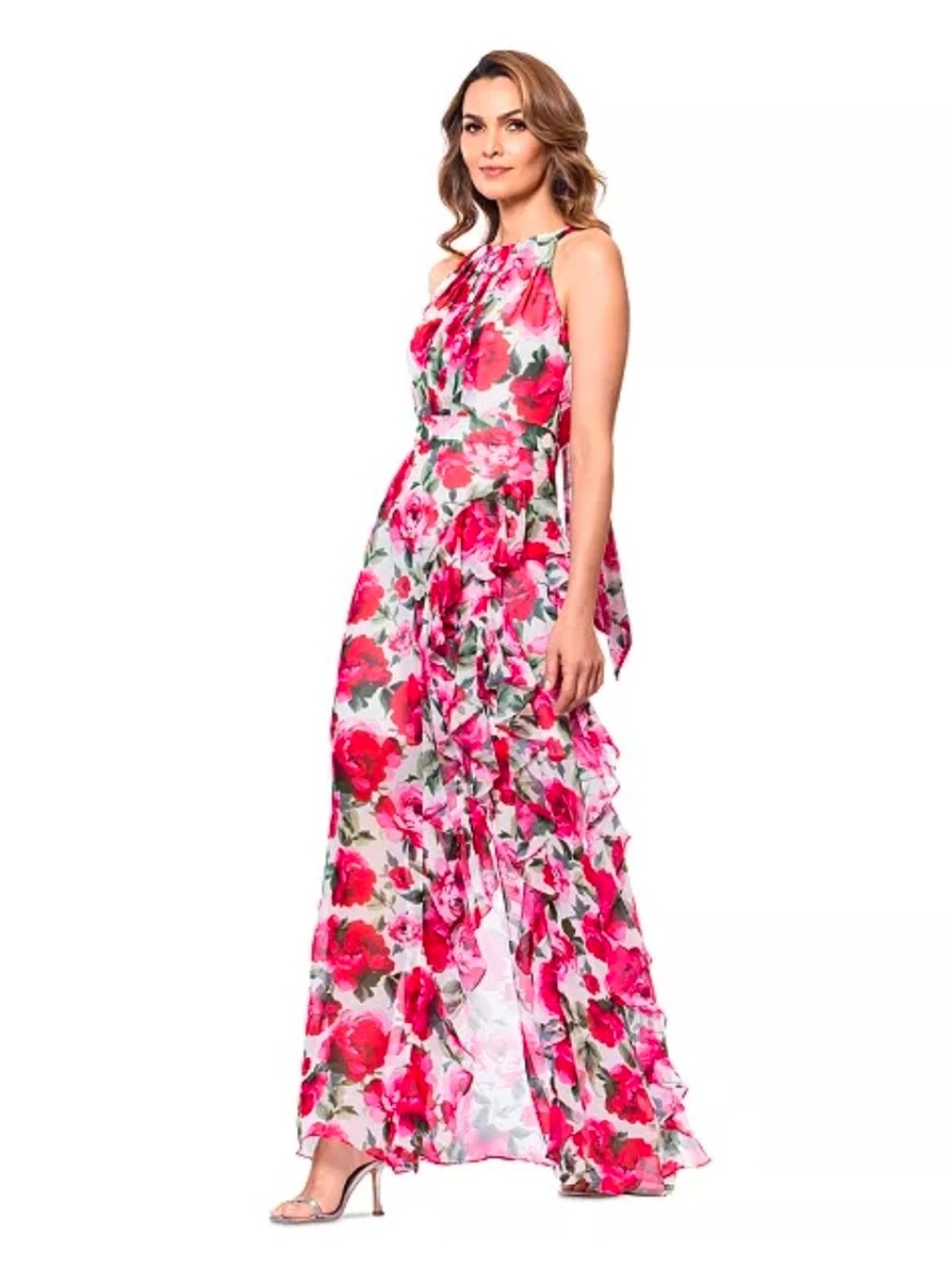 Betsy & Adam Women's Floral Print Ruffled Sleeveless Gown Size 10 NWT - Picture 3 of 14